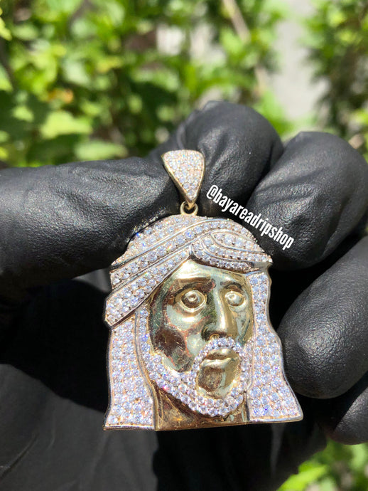 10k Gold Large Iced Out Jesus Pendant - Bay Area Drip Shop